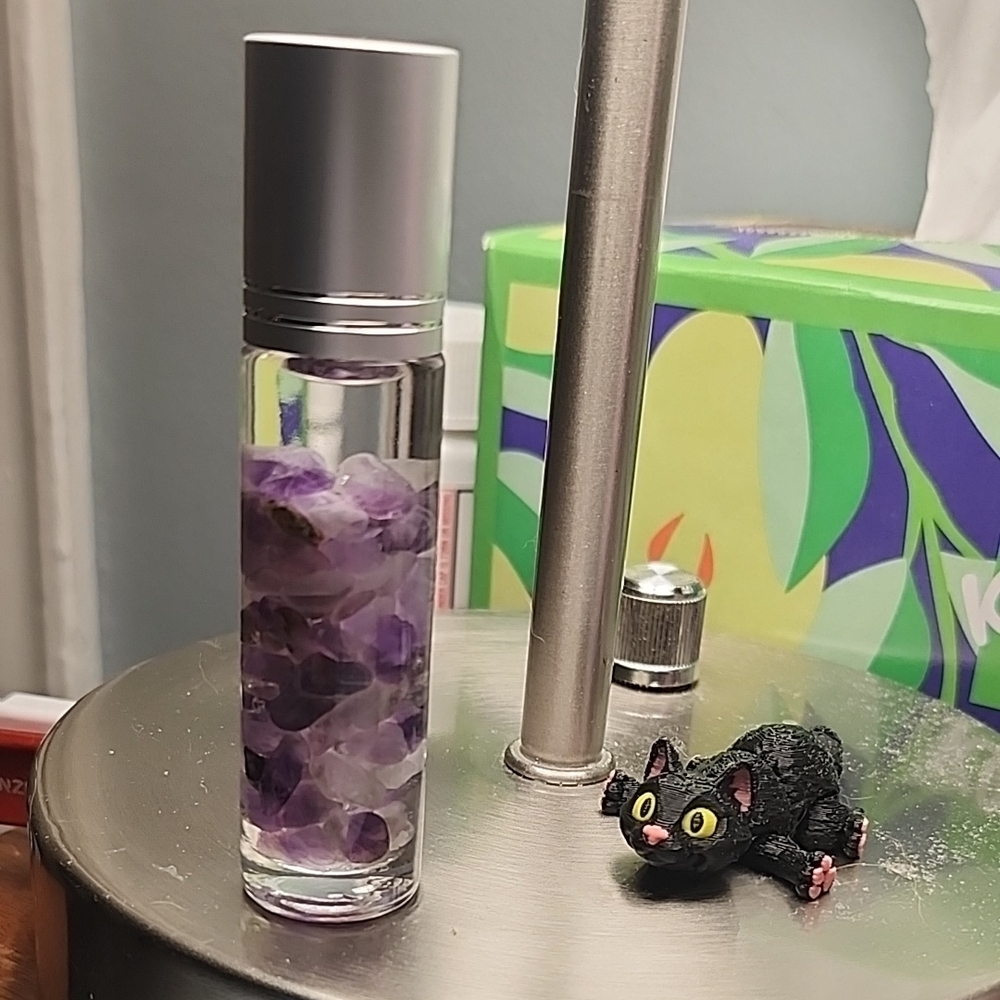 Amethyst Gemstone Chip Roller Bottle with Blueberry Fragrance Oil